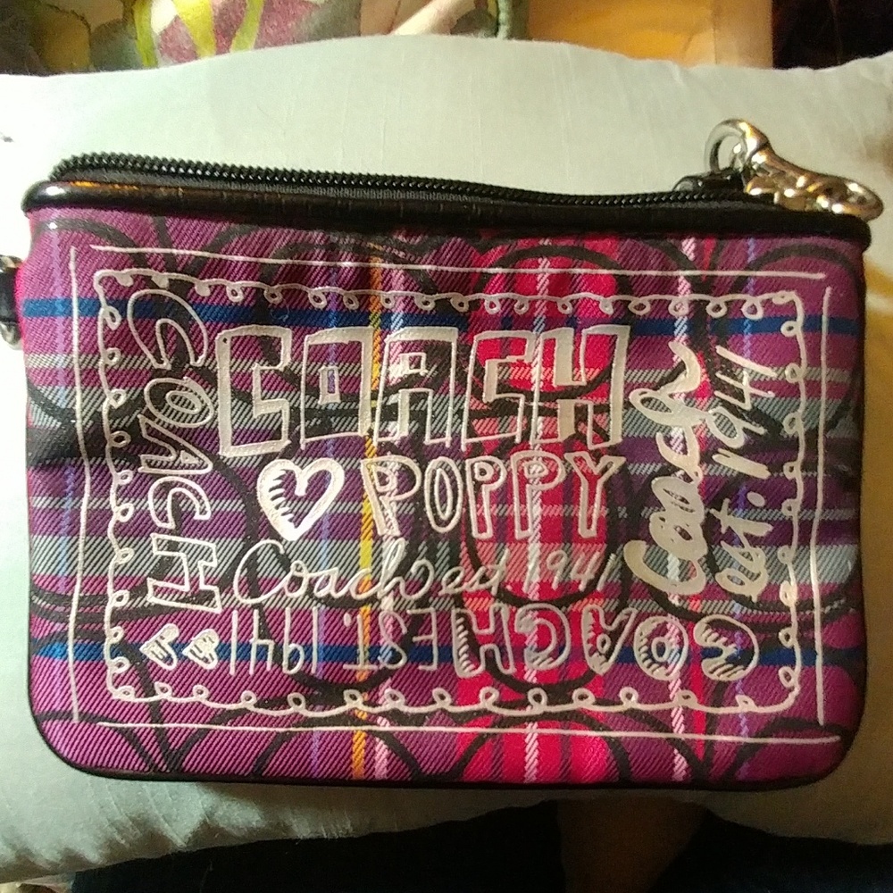 Coach Wristlet Poppy Pink/Purple Tartan